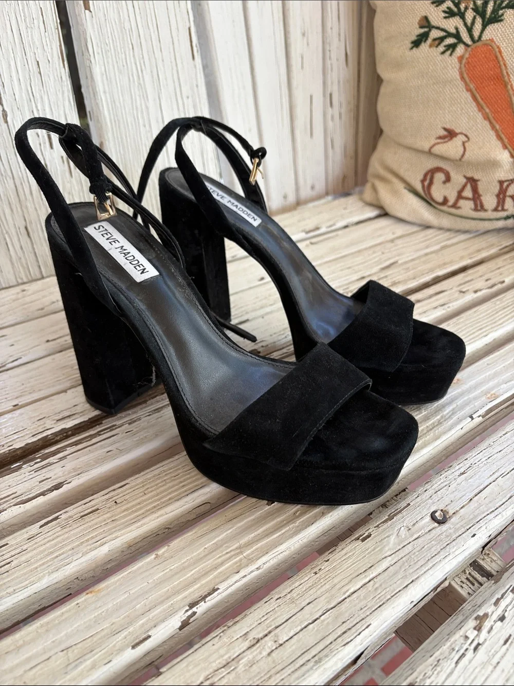 Steve Madden Black Suede Open-Toe Ankle-Strap Heels